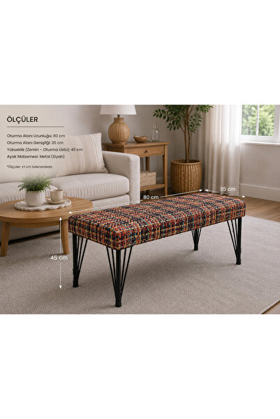 densan aksesuar Metal Ayaklı 80 Cm Desenli Puf & Bench Tekli