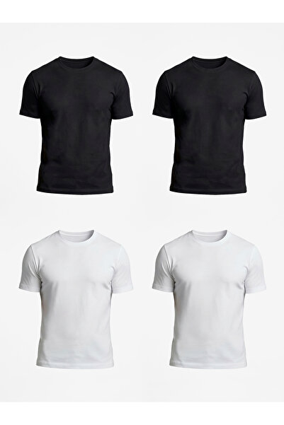 Etikmen 4-Pack Premium 100% Organic Cotton Basic Slimfit White-White-Black-Bl...