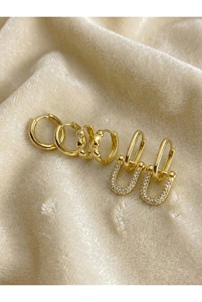 stainless steell SACHKA Stainless Steel Taşlı Çelik Gold Çoklu Küpe
