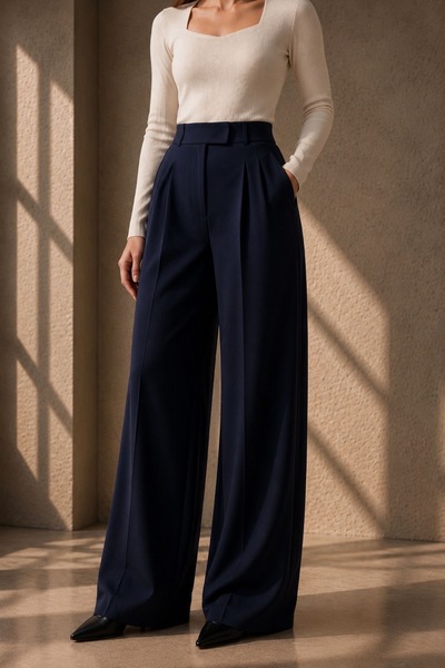 BM BALANCEMODA Γυναικείο παντελόνι Palazzo με κλείσιμο με βέλκρο Lycra Navy Blue