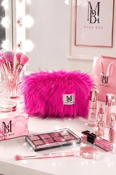 MAKE BAG FUŞYA PELUŞ MAKYAJ ÇANTASI