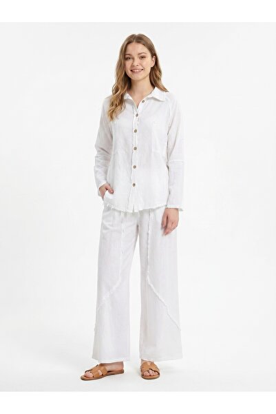 SUMEF Oversize 100% Cotton Two-Piece Set Loose Fit * Natural Cotton Shirt and...