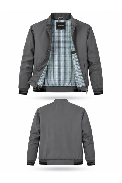 MOT&MONT Men's Cotton Polyester Blend Bonded Fabric (Hakim Collar) Water and Wind Resistant Lightweight Casual & Seasonal & Summer Dad Coat Gray! !! Buy One Size Small! ! !