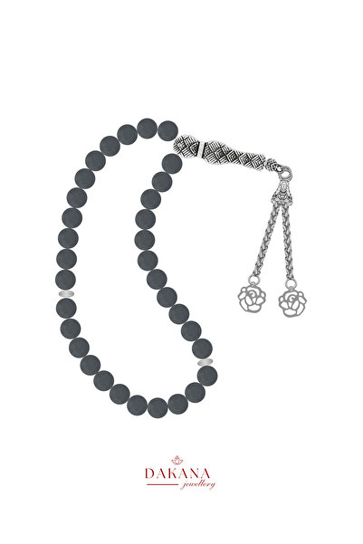 DAKANA JEWELLERY سبحة من حجر الشونجيت المعتمد مقاس 8 مم على شكل زهرة اللوتس م...