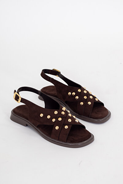 RoseVeno Women's Brown Stone-Colored Suede Daily Sandals with Troc Buckle