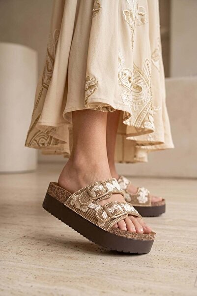 Guja 26Y216-5 Women's Stoned Flat Slippers Beige