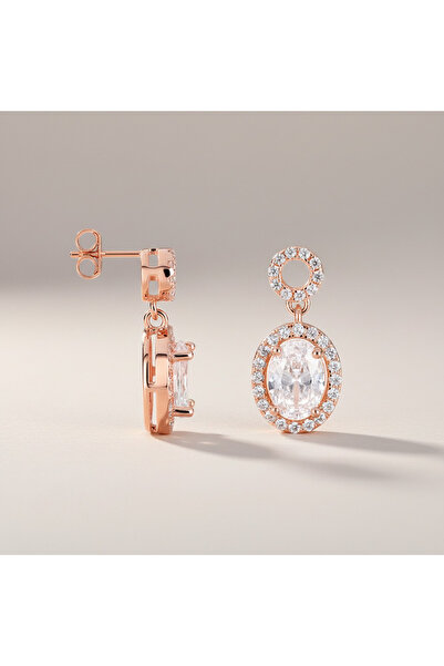 Oria Jewelry Cercei din argint 925 placți cu aur roz și zirconii