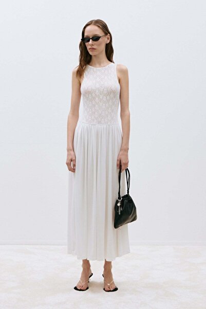 Suud Collection Ekru Lacy Dantelli Maxi Elbise