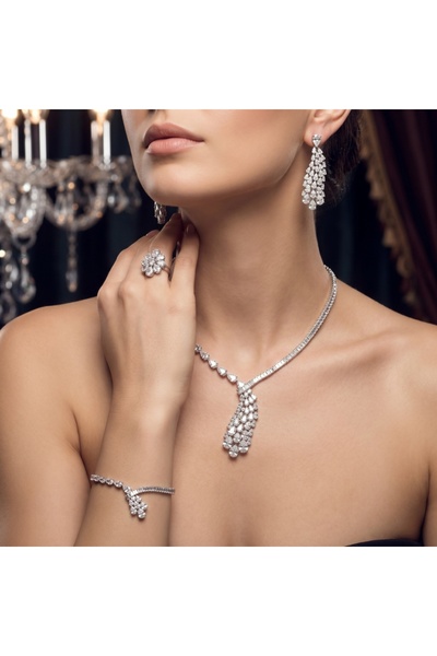 ILAN Luxury Zircon Diamond Bridal Jewelry Sets 4Pcs Necklace Earring Bracelet...