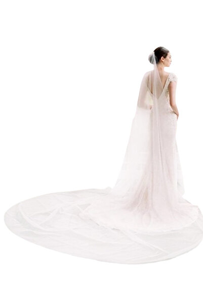 VeeShop Voal de mireasa stil Catedrala 5m, simplu, rotunjit V30 - Ivoire