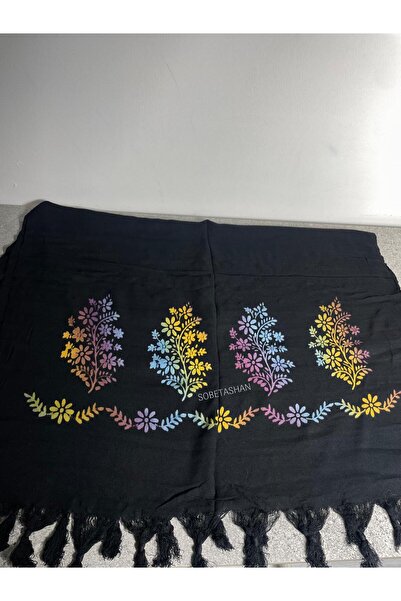 Sobe Hediyelik Black Patterned Tassel Shawl – Cotton Fabric Shoulder Shawl & ...