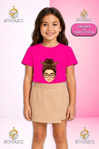 SİNREZ Set pentru fete GIRL'S RIBBON FULL FACE Tricou cu mânecă scurtă imprim...