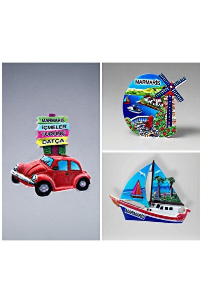 Mundy MARMARİS Temalı Kabartmalı Polyester 3 lü Magnet Seti Buzdolabı Süsü (k...