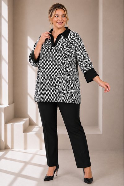 HÜLYA BUTİK Plus Size Women's Piglet Print Shirt Collar Cuff Capricol Blouse