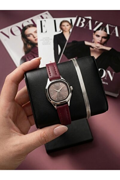 Leerybee 2'li Set Şık Minimal Deri Kordon Kol Saati + Çelik Bileklik İle Moda...