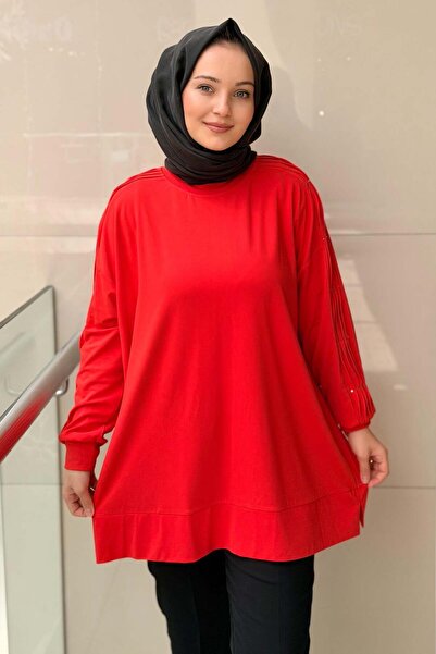 Mahal Tığ Triko İşlemeli Kol Oversize Tunik