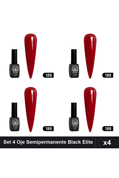 global fashion Set 4 Oje Semipermanente Black Elite 8ml, Manichiura UV/LED,