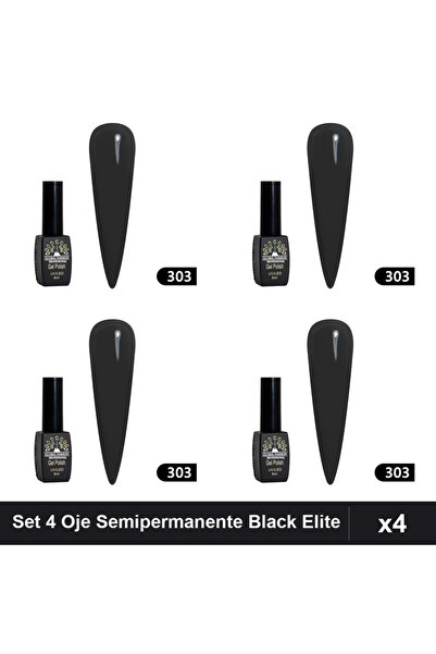 global fashion Set 4 Oje Semipermanente Black Elite 8ml, Manichiura UV/LED,