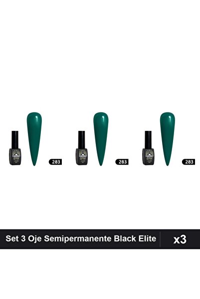 global fashion Set 3 Oje Semipermanente Black Elite 8ml, Manichiura UV/LED