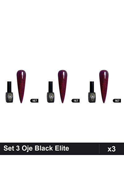 global fashion Set 3 Oje Semipermanente Black Elite 8ml, Manichiură UV/LED,