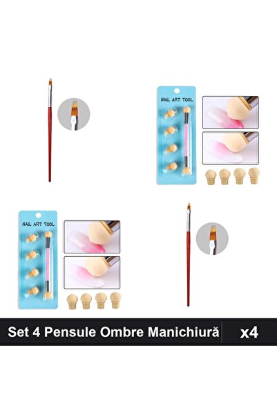 NAİLS Set 4 Pensule Manichiură Baby Boomer Ombre cu Rezerve și Gel Oranjollie