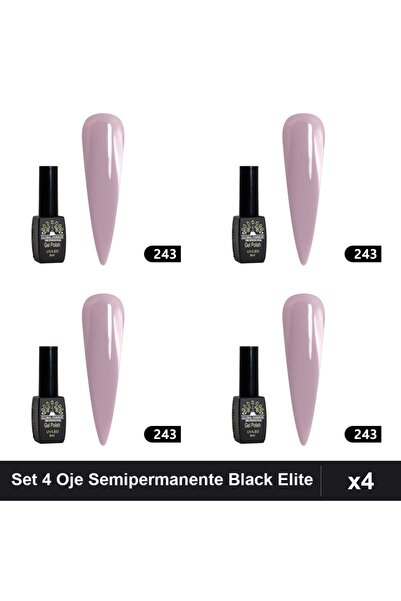 global fashion Set 4 Oje Semipermanente Black Elite 8ml, Manichiura UV/LED,