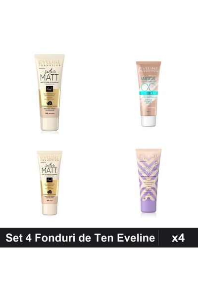 Eveline Set 4 Fonduri de Ten Cosmetics, Nuante Ivory Beige, 30ml Fiecare