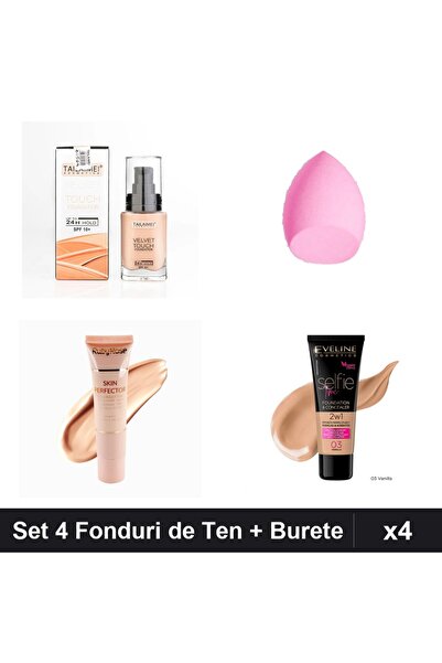TLM Set 4 Fonduri de Ten, Nuante 01-03-104, cu Burete Make-up, Manichiura Pro...