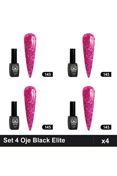 global fashion Set 4 Oje Semipermanente Black Elite 8ml, Manichiura UV/LED,