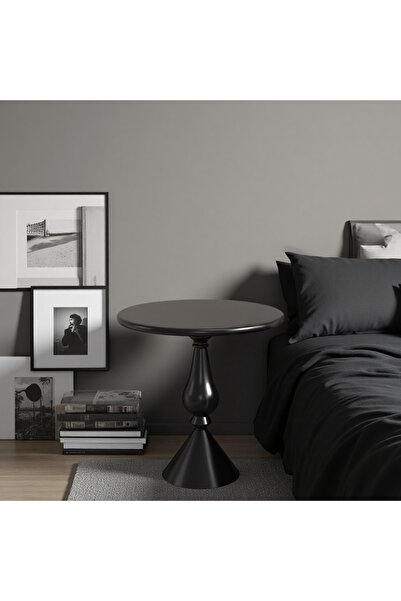 Shangxing Modern Black/White Round Side Table, Minimalist Pedestal Accent Tab...
