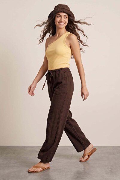 Fulla Moda Tie-Waist Linen Look Palazzo Trousers