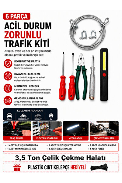 Koseva Acil durum zorunlu trafik seti 6 parça - pense, tornavida seti, çelik ...