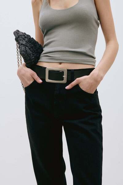 Suud Collection Black Antique Buckle Square Belt
