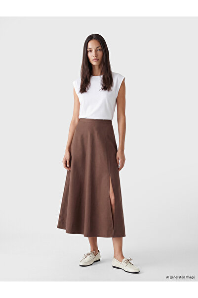 LC Waikiki Nevavm High Waist Slit A-Line Skirt with a Difference