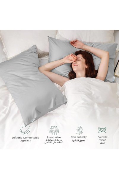COTTON HOME Pillow Cases Pack of 2, 50x75 cm Standard Size Ultra-Soft Brushed Microfiber, Light Grey