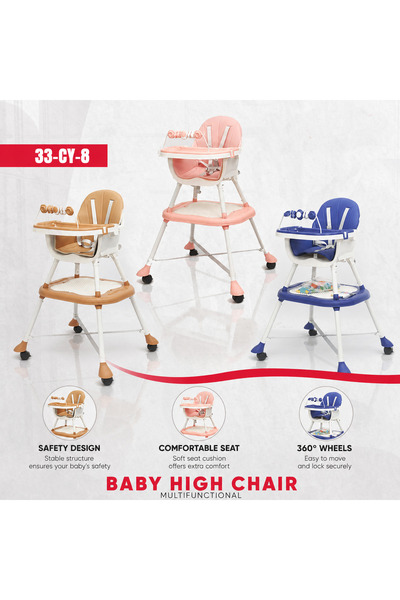 Denx Multifunctional Baby High Chair with 360° Lockable Wheels & Detachable T...