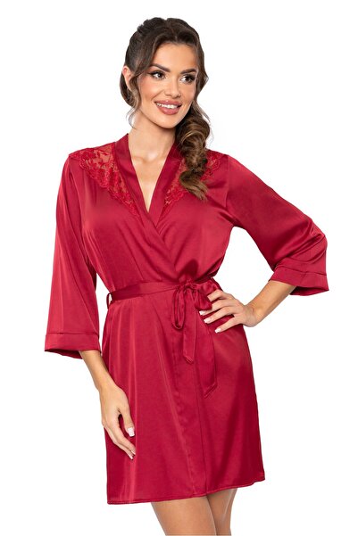 OEM Satin bathrobe with Lace – Mari, wine red - 36/S