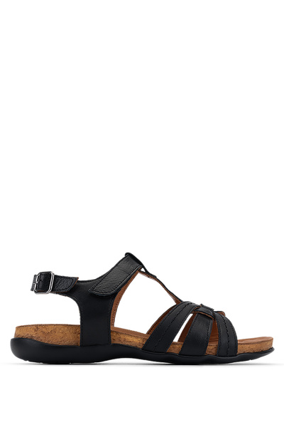 Tamer Tanca Women's Genuine Leather Black Flat Sandals