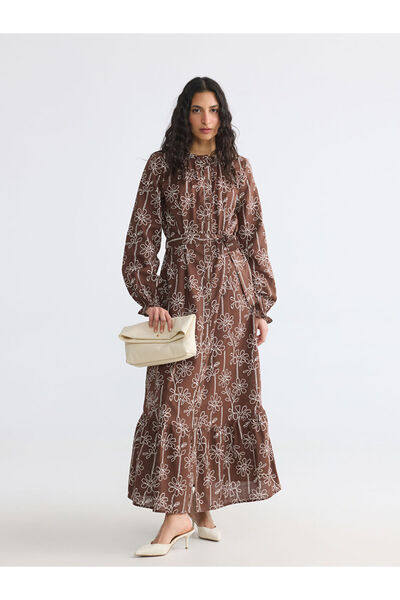 LC Waikiki Esvab • Modern & Distinctive Ruffled Stand Collar Floral Shirt Dress