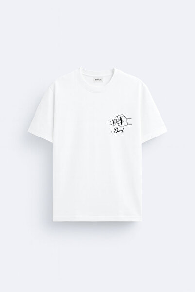 cesita Baba Dad Babalar Günü Baskılı Pamuklu Kumaş Beyaz Tişört T-shirt