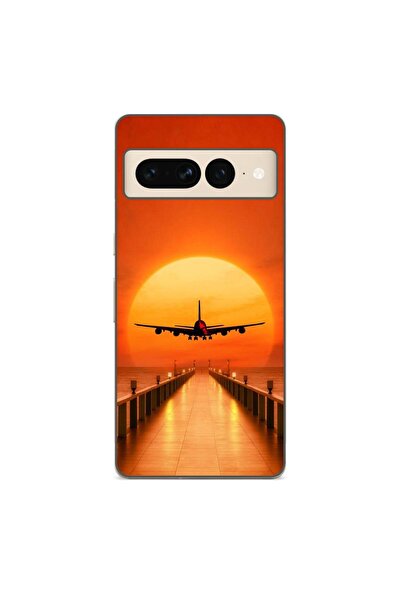 OEM Husa compatibila cu Google Pixel 8 Pro Silicon Gel Tpu Model Airplane Sunset