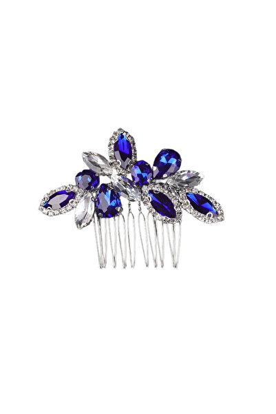Raizel Accesoriu par argintiu, stil pieptene, cu pietre albastre, Midnight Blue