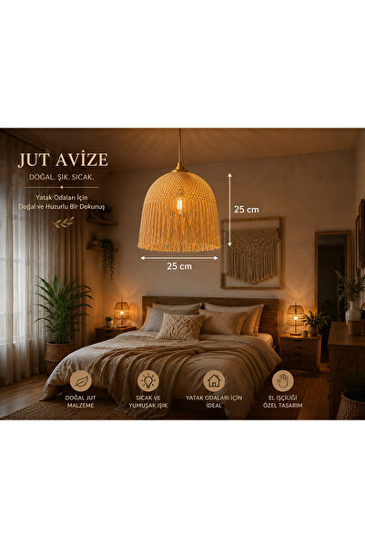 KBS HOME Doğal Jut Bohem Sarkıt Avize 25x25 cm