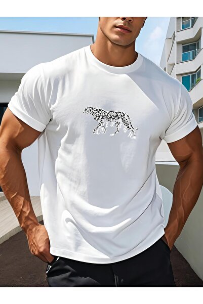 bolivia's Men'S Leopard Silhouette Print T-Shirt, Trendy And Cool Cheetah-Sha...