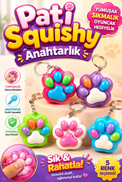 viyol marketim 1 Adet - Pati Squishy Anahtarlık – Sıkmalı Stres Oyuncağı, Ren...