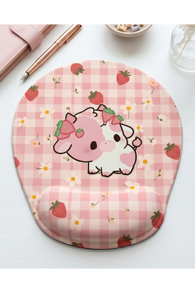 matizya Sevimli Çilekli Mini İnek Desenli Bilek Destekli Mousepad Cute Kawaii...