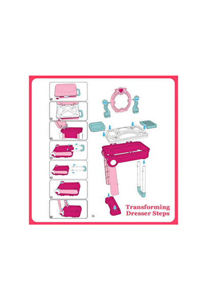 DAT Portable Pretend Vanity Beauty Play Set with Light & Sound, Kids Makeup Table Toy with Mirror, Hair Dryer & Accessories
