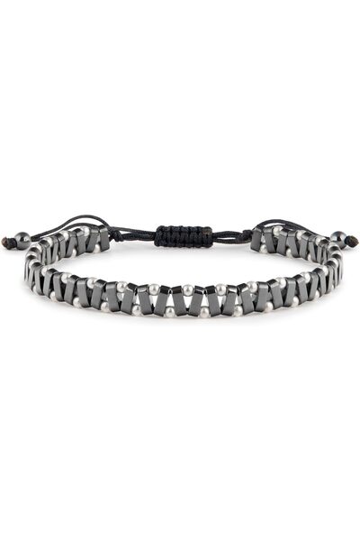 MINZA Duke Silver Bracelet for Men, 925 Sterling Silver & Hematite Beaded Bra...