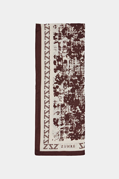 Zühre Marbled Patterned Geometric Border Coffee Shawl 0063