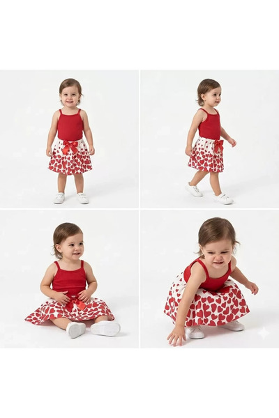 Veraura Lifestyle 2/5 Years Old Children's Set with Straps and Heart Print Skirt